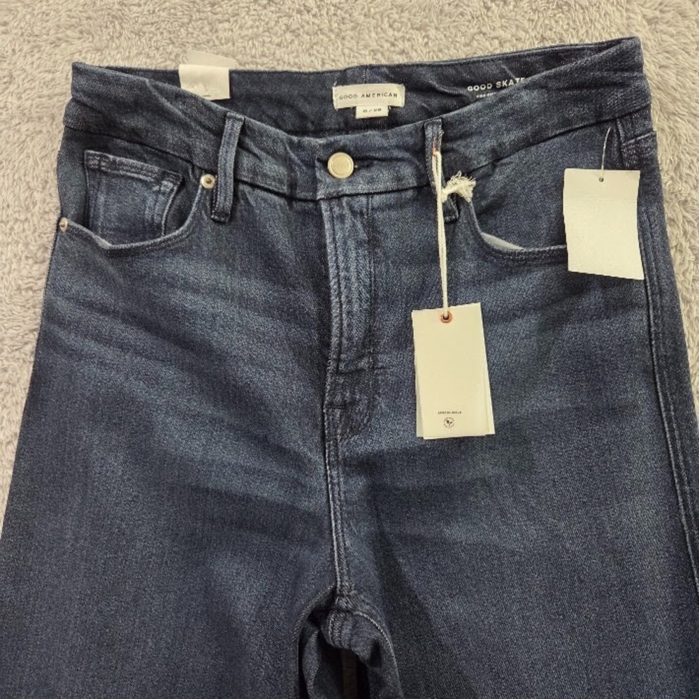Good American Good Skate Jeans Size 8 High Rise Wide Leg Indigo NWT 34 Inseam - Picture 4 of 16